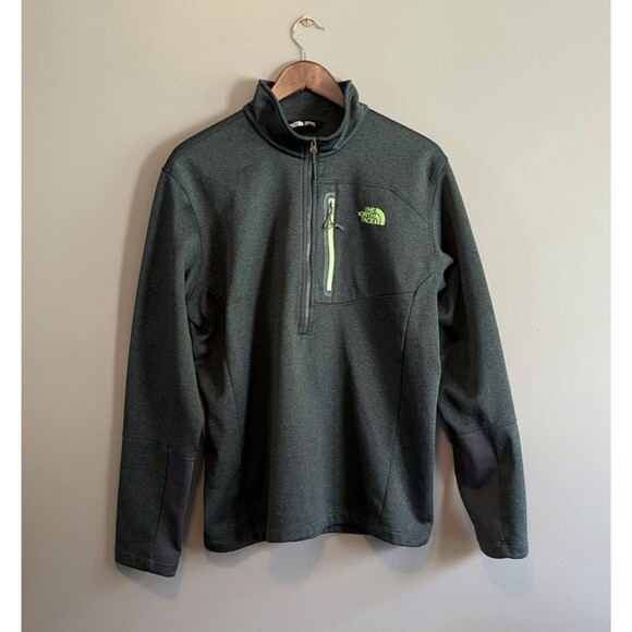 North Face Size Large Green Jacket Mens Fleece Lined Half Zip Pullover Pocket LS - Picture 1 of 6